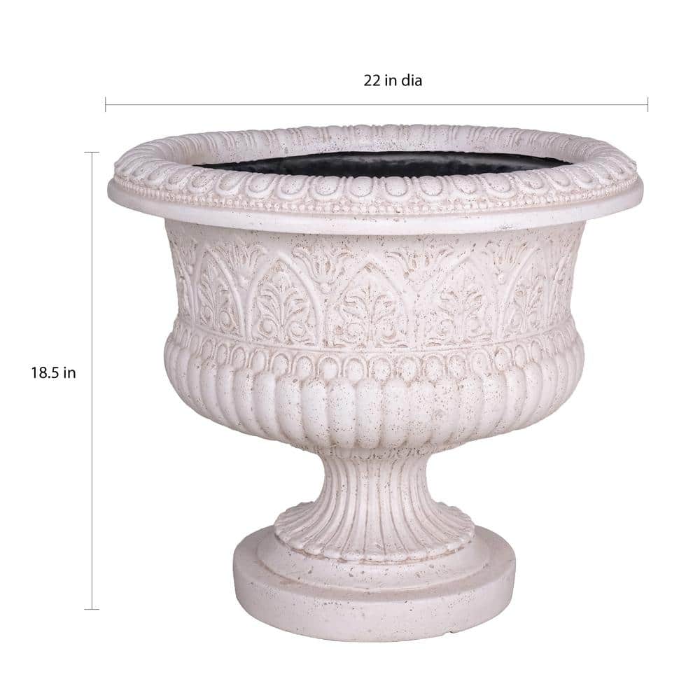 22 in. L x 22 in. W x 18.5 in. H Light Aged White Stone Tuscany Urn - Hercitys