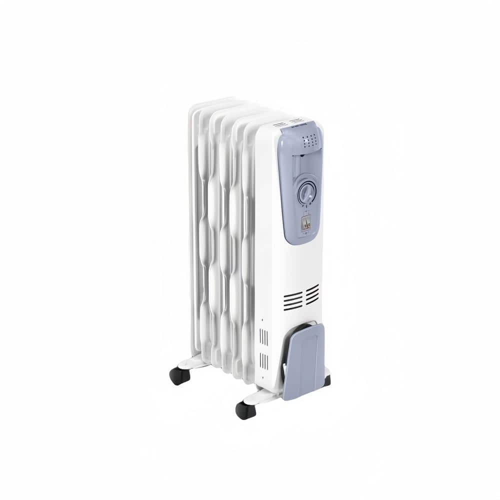 1500-Watt White Indoor Electric Oil-Filled Radiator Space Heater with Overheat Protection and 4-Bottom Wheels - Hercitys