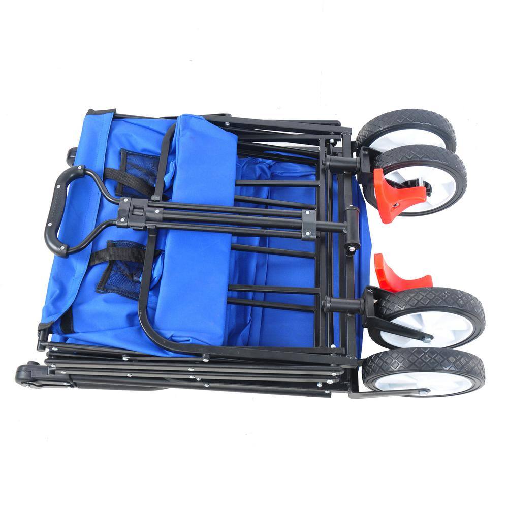 3.6 cu.ft. Oxford Fabric Steel Frame Wagon Heavy-Duty Folding Portable Camping Push Hand Garden Cart in Blue - Hercitys