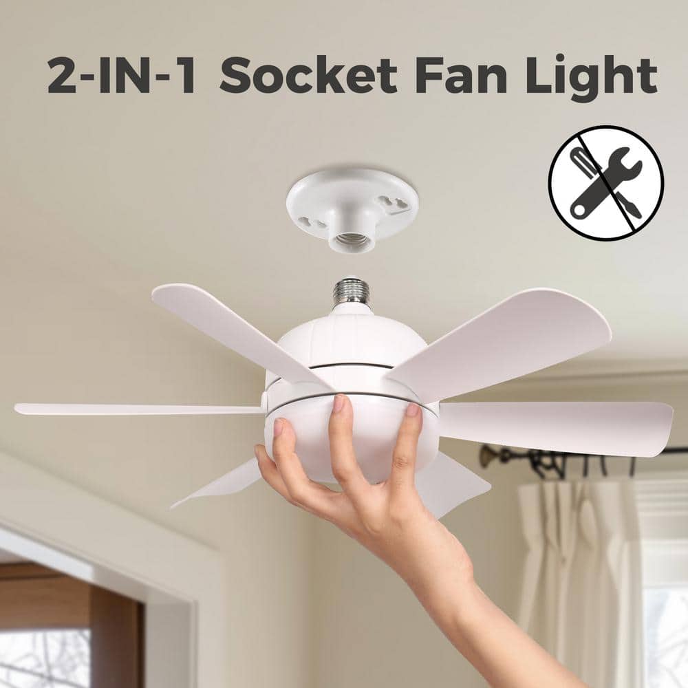 18 in.White Socket Indoor Ceiling Fan with Light, Modern Screw Ceiling Fan with Remote, Mini Ceiling Fan for Garage - Hercitys