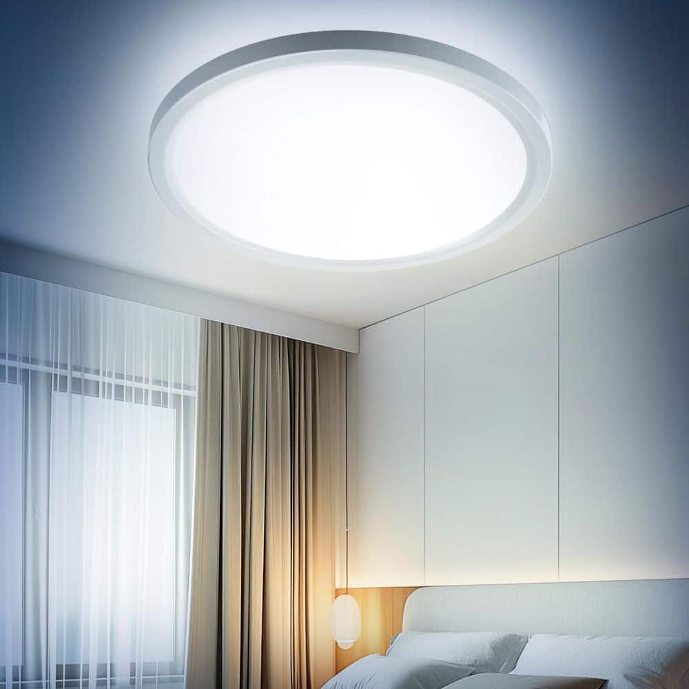 12 in. 2100 Lumens Modern White Integrated LED Round Flat Panel Light Ceiling Flush Mount 6000K for Bathroom(2-Piece) - Hercitys