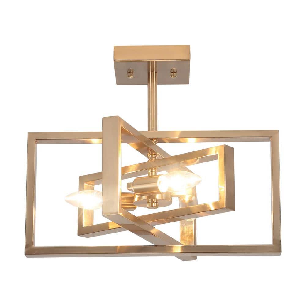 15.8 in.  3-Light Black and Imitation Wood Grain Farmhouse Rectangle Semi Flush Mount Ceiling Light Bulb Not Included - Hercitys