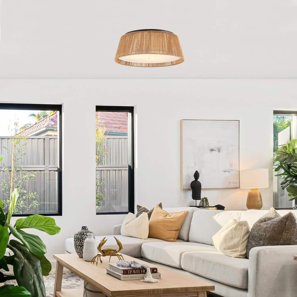 20 in. 3-Light Bronze Hand Woven Rope Flush Mount - Hercitys