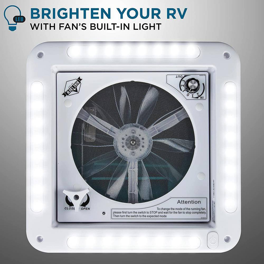 2.9 in. x 14 in. Manual RV Roof Vent Fan with 3-Speeds and LED Light – Smoked Lid - Hercitys