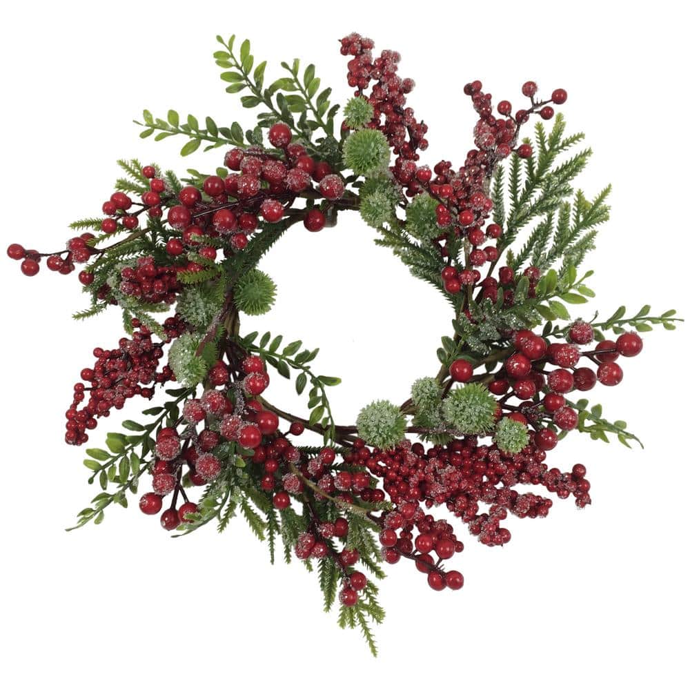 16 in. Red Frosted Berry and Pine Artificial Christmas Wreath - Hercitys