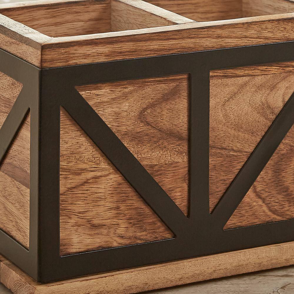 5 in. H x 10 in. W x 4.25 in. D Urban Farmhouse Modern Wood and Metal Utensil Caddy - Hercitys