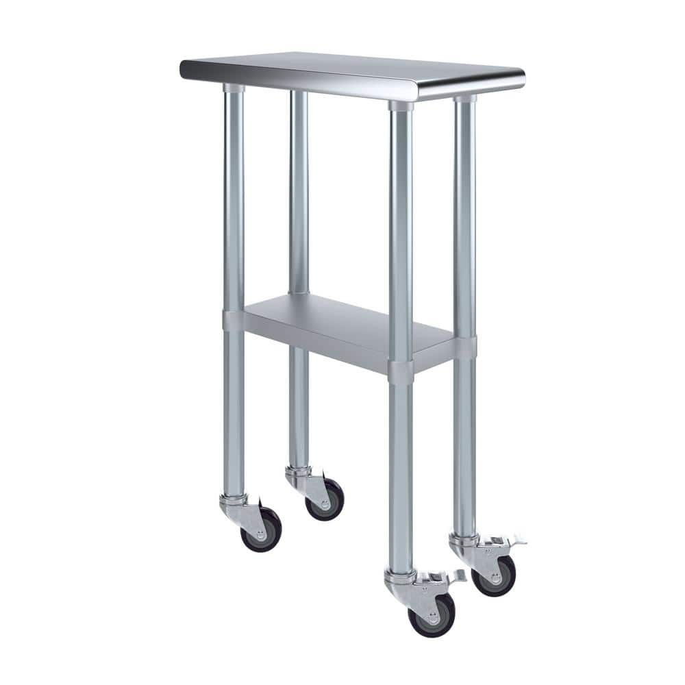 24 in. x 12 in. Stainless Steel Work Table with Casters : Mobile Metal Kitchen Utility Table with Bottom Shelf - Hercitys