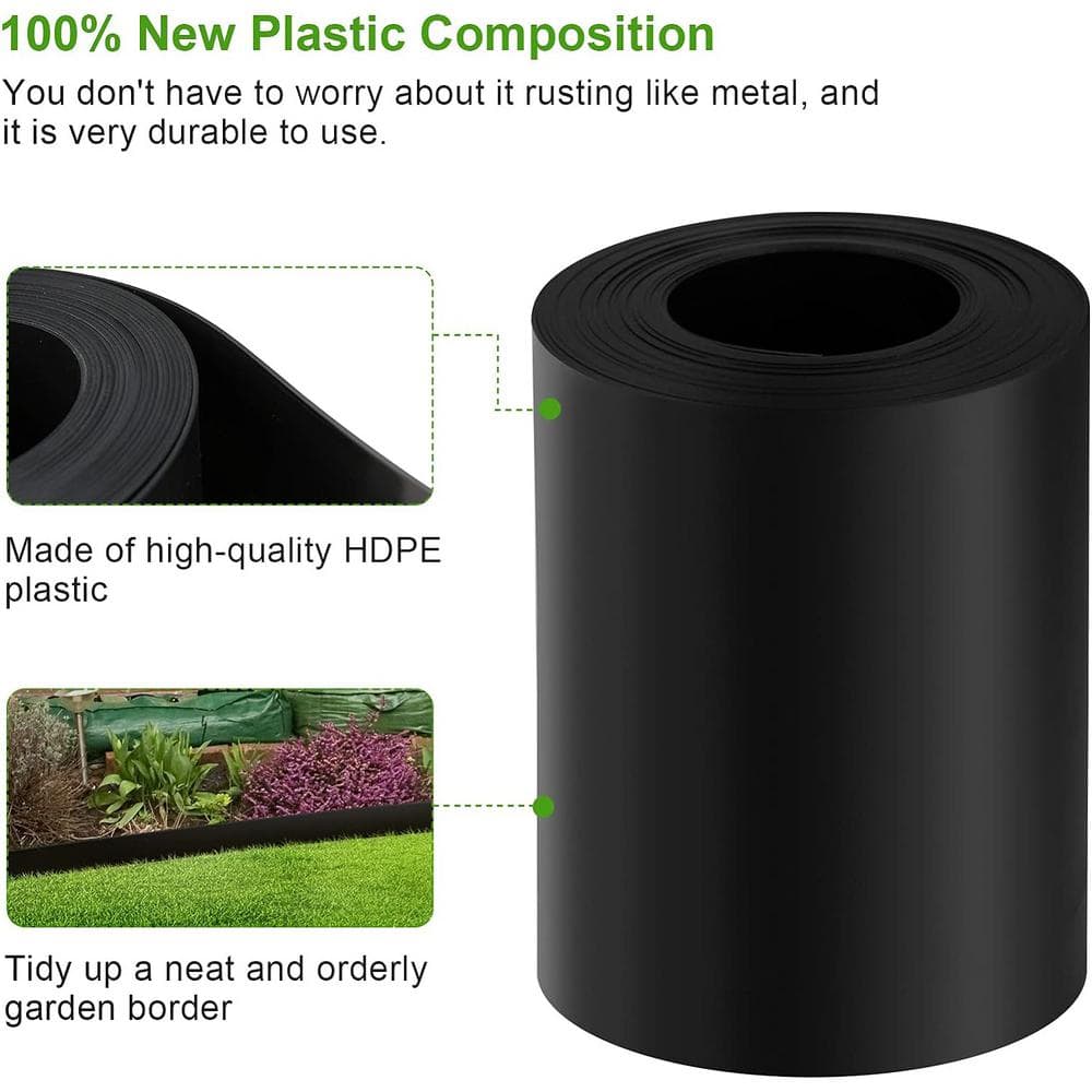 10 in. W x 40 ft. L Black Recycled Flexible HDPE Coiled Terrace Board Landscape Edging Against Invading Weeds - Hercitys
