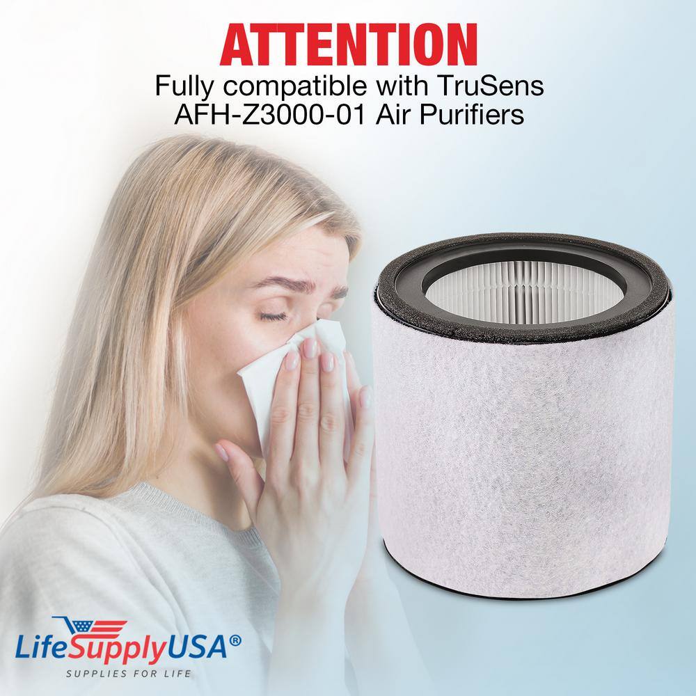 3-in-1 True HEPA Air Cleaner Replacement Filter plus Pre-Filter plus Carbon Filter Compatible with TruSens AFH-Z3000-01 - Hercitys