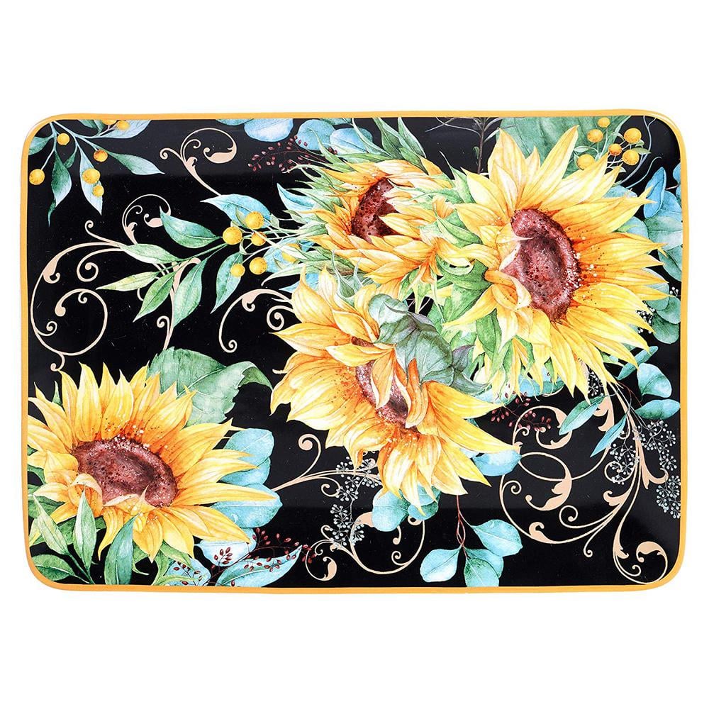 16 in. Sunflower Fields Rectangular Multicolored Platter - Hercitys