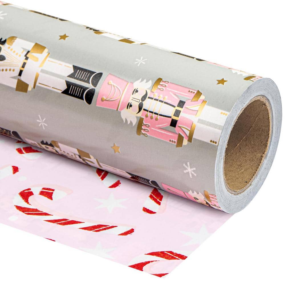 17 in. x 33 ft. Christmas Wrapping Paper, Nutcracker and Candy Cane Printed for Chrsitmas Holiday Party Celebration - Hercitys
