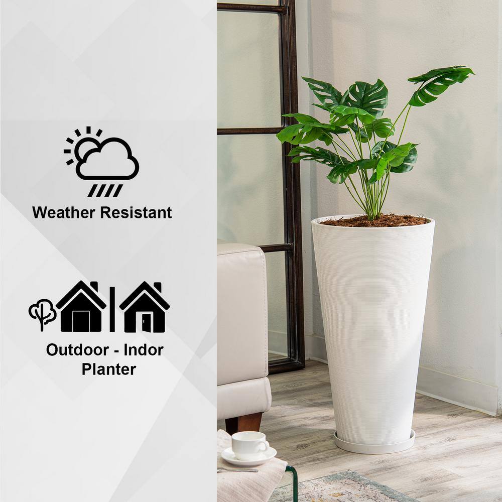 28 in. Tall Modern Round Planter, Tapered Floor Planter for Indoor and Outdoor, Patio Decor, Set of 2, White - Hercitys