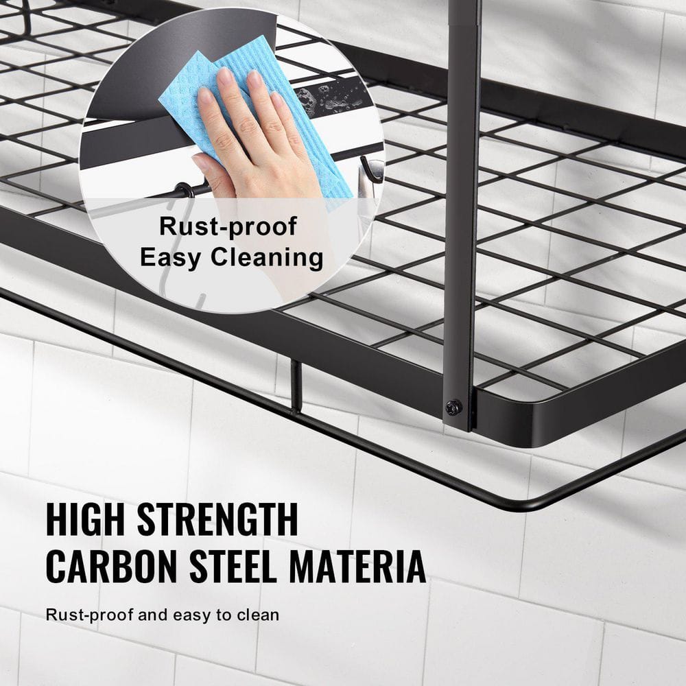 30 in. Black Wall Mounted Pot Rack with 12 S Hooks, 2-Tier Pot and Pan Hanging Rack - Hercitys