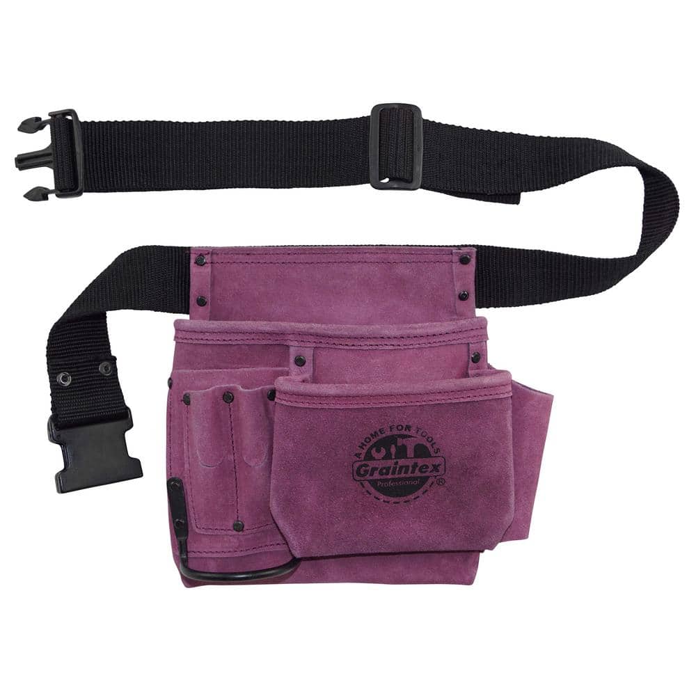 5-Pocket Nail and Tool Pouch with Purple Suede Leather Belt - Hercitys