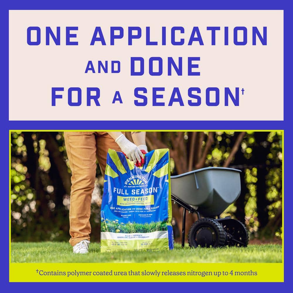 43.2 lbs. 12,000 sq. ft. Full Season Weed and Feed Lawn Fertilizer Granules Plus Crabgrass Control 25-0-8 - Hercitys