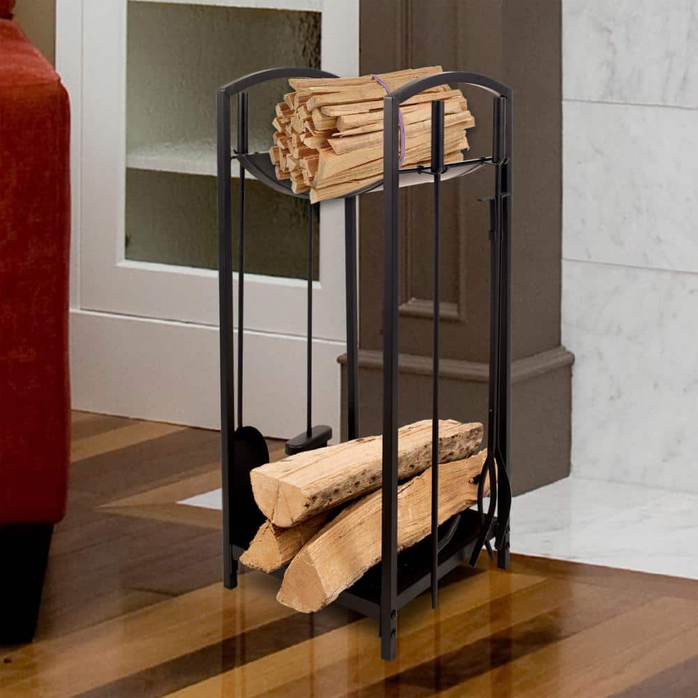 5-Piece Fireplace Tool Set with Log Bin - Hercitys