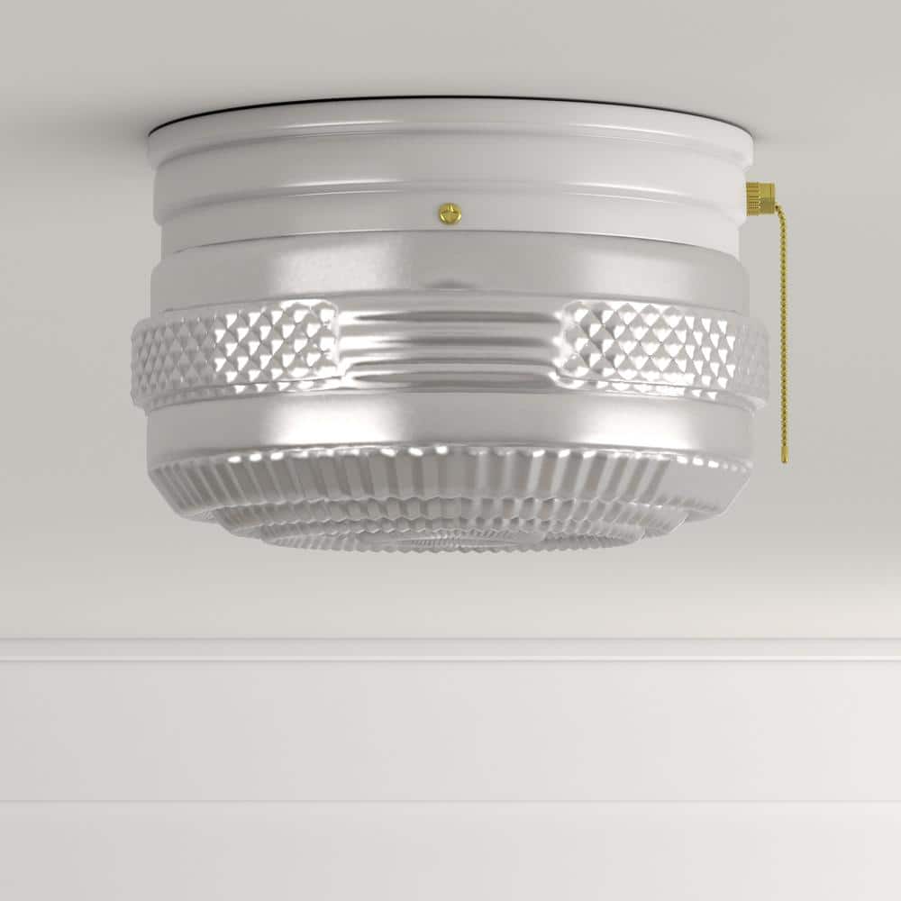 2-Light Ceiling Fixture White Interior Flush-Mount with Pull Chain and White and Clear Glass - Hercitys