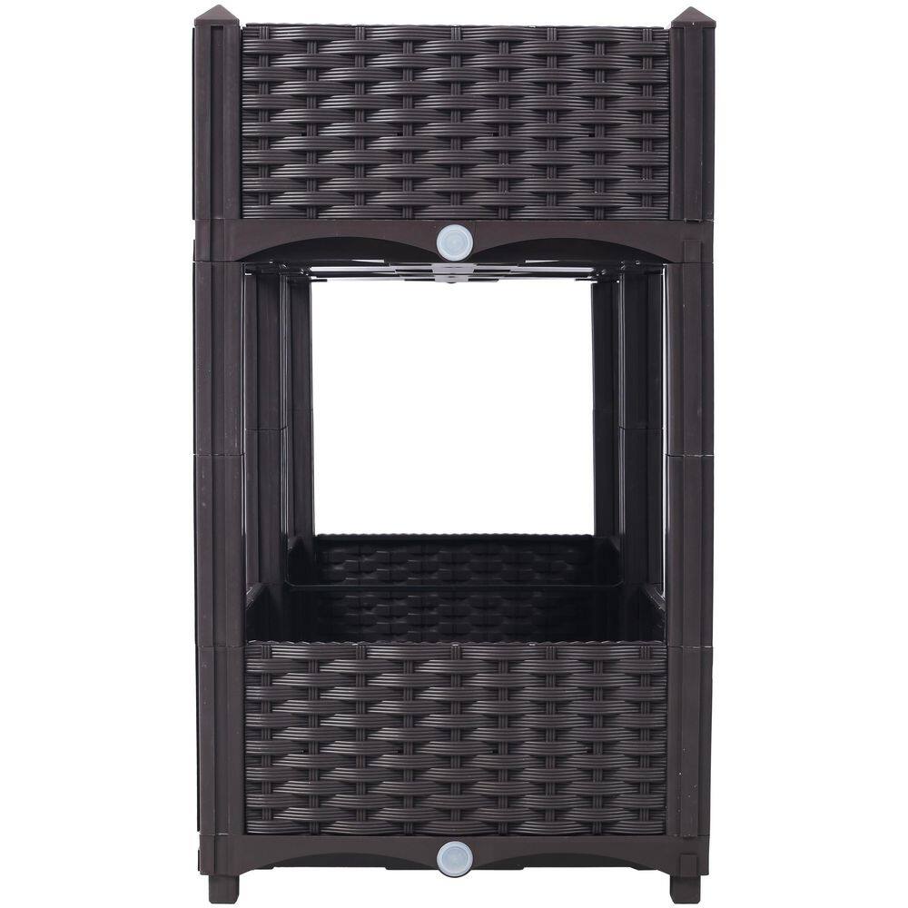 31.5 in. x 15.7 in. x 27.7 in. Plastic Planter Raised Beds, Elevated Planter Garden Box with Drainage Plug, Brown - Hercitys