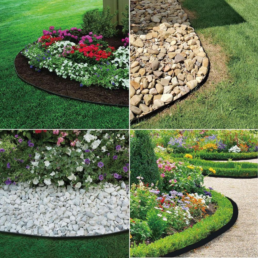 33 ft. x 4 in Black Plastic Garden Edging with 30 Stakes - Hercitys