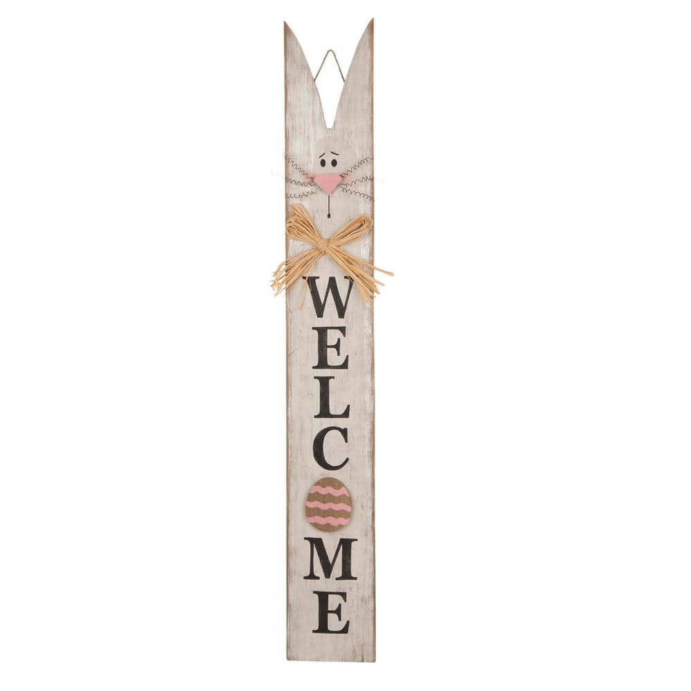 42 in. H Wooden Easter Welcome Porch Sign with Bunny Ears - Hercitys