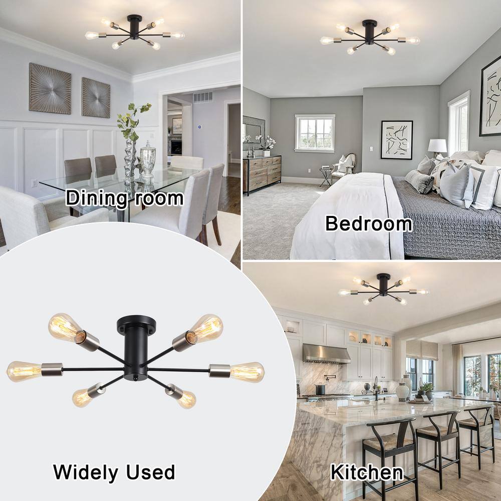 21.84 in. 6-Light Black and Nickel Sputnik Transitional Flush Mount Ceiling Lights - Hercitys