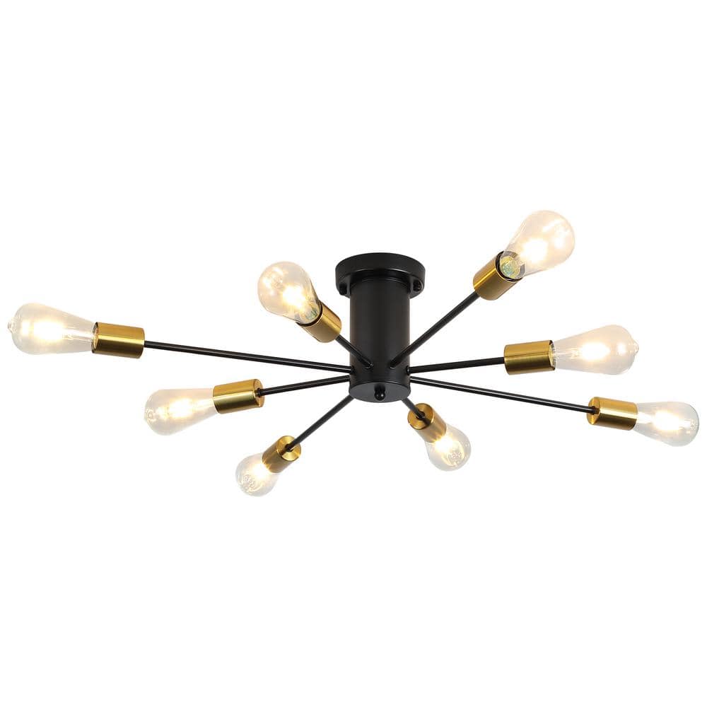 30.12 in. 8-Light Black and Gold Sputnik Transitional Flush Mount Ceiling Lights - Hercitys