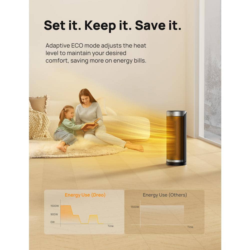 1500-Watt Solaris Plus PTC Heating Oscillating 15 in. Tower Space Heater with Remote Silver - Hercitys