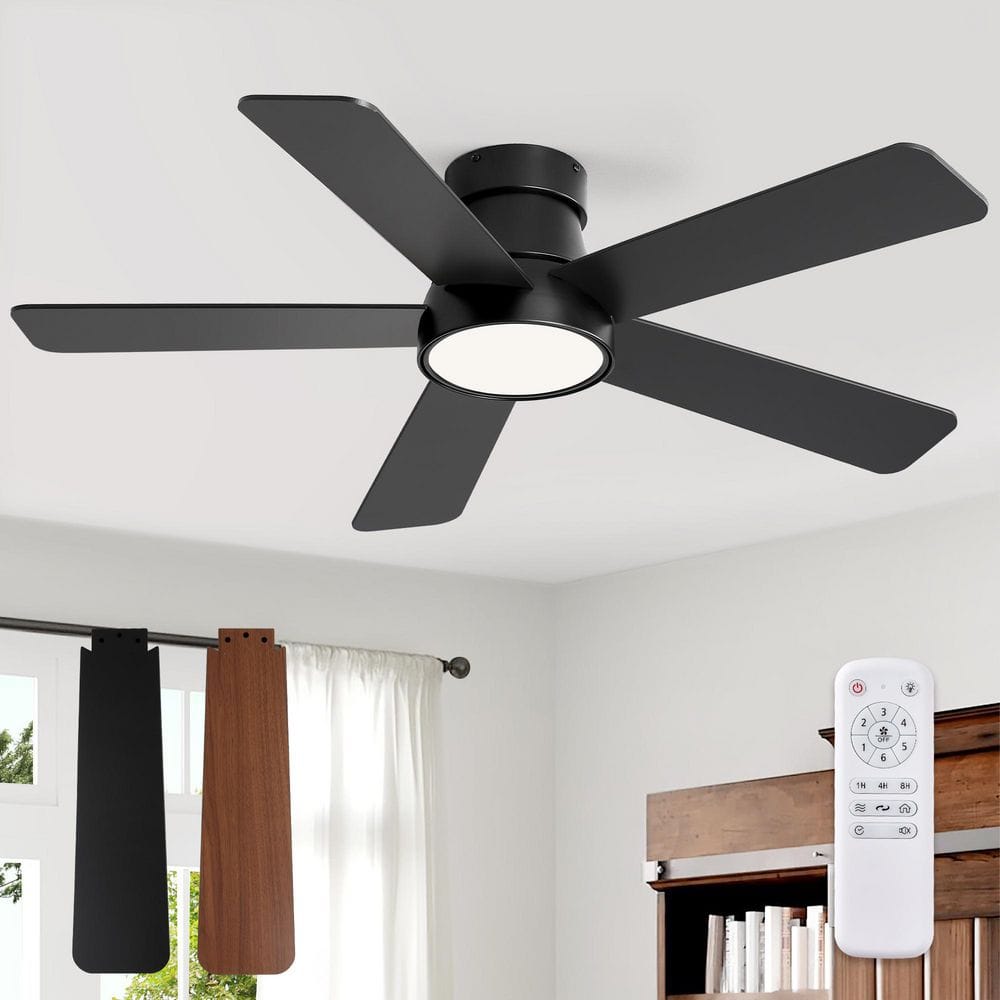 42 in. Smart Indoor Black Low Profile Ceiling Fan with Light Kit and Remote Control and 3CCT 6-Speed DC Motor - Hercitys