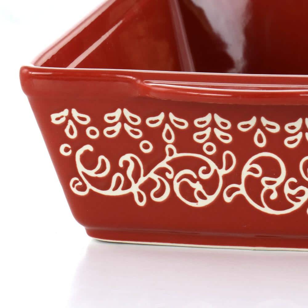 2 Piece Tierra Wax Relief Stoneware Baker Set in Red and Mint - Hercitys
