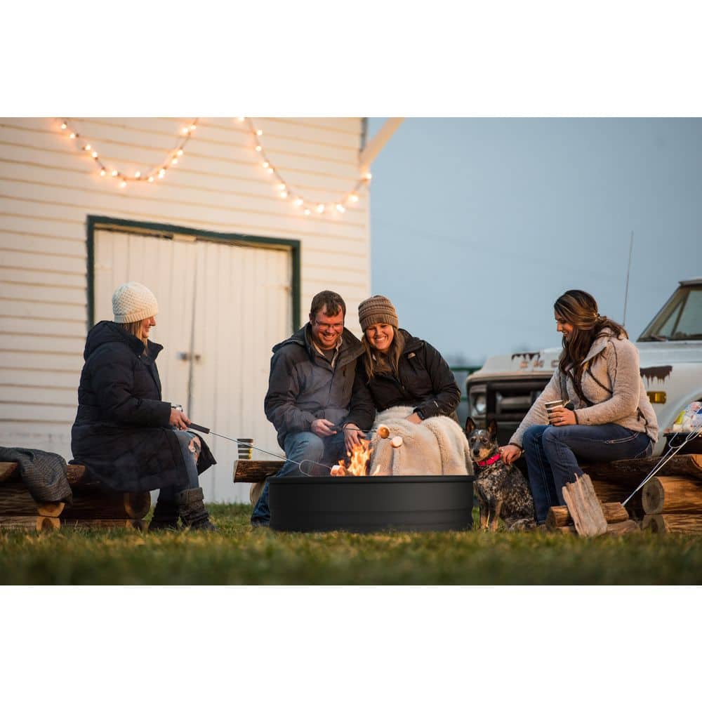 36 in. Black Steel Outdoor Fire Pit with reinforced top ring - Hercitys