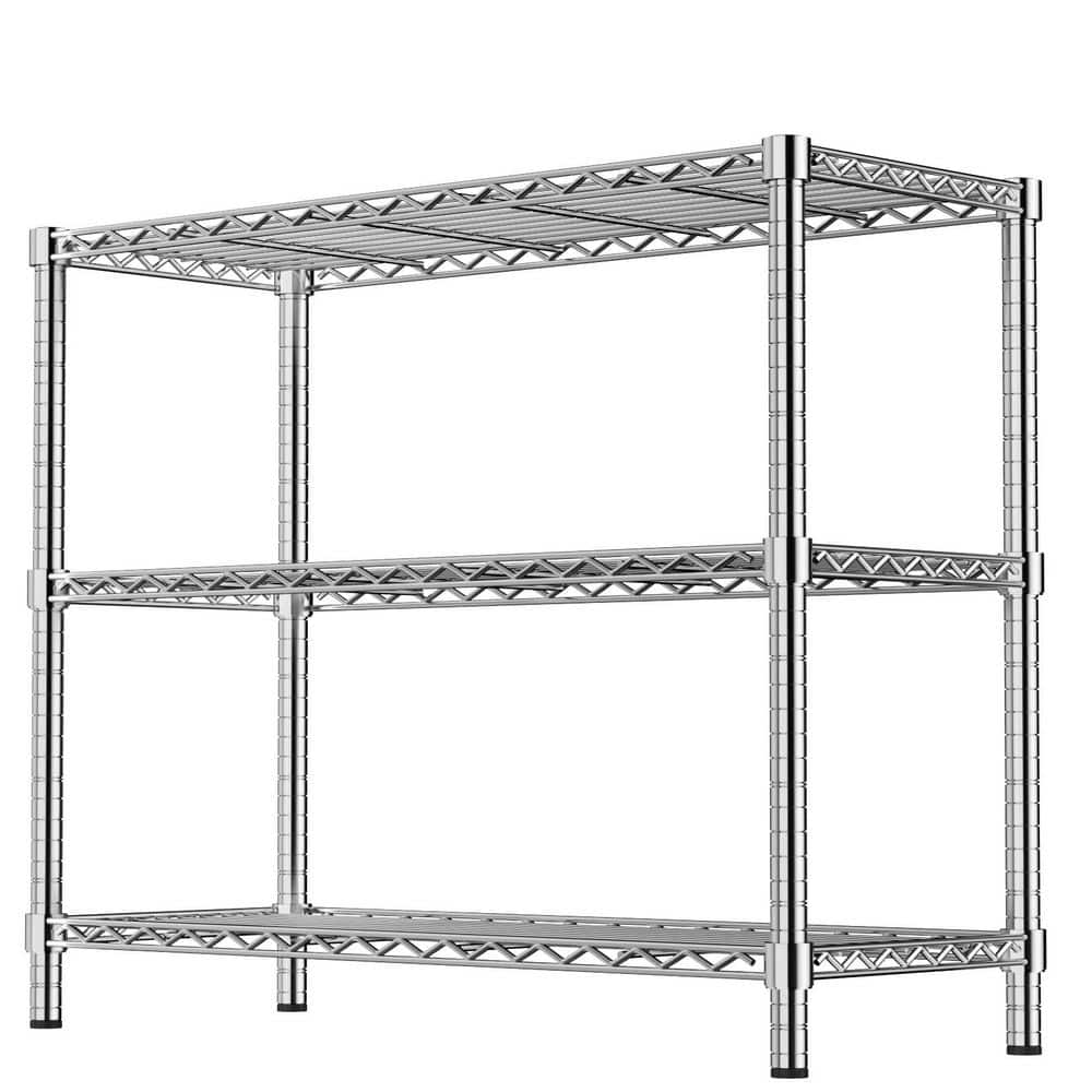3-Tier Heavy Duty Steel Storage Rack, 350 lbs. Per Shelf Wire Shelf, Rust-Resistant for Kitchen/Laundry/Garage in Chrome - Hercitys