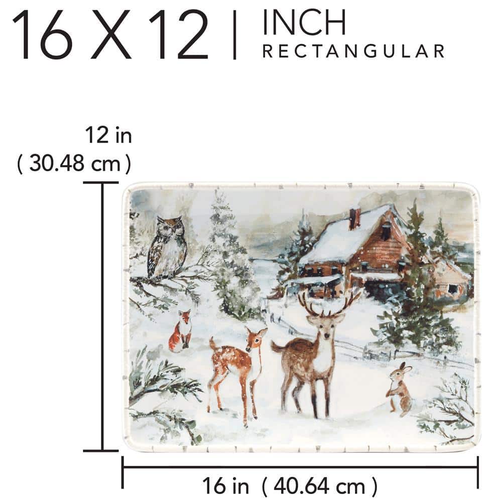 12 in. Multi-Colored Earthenware Winter’s Frost Rectangular Platter - Hercitys