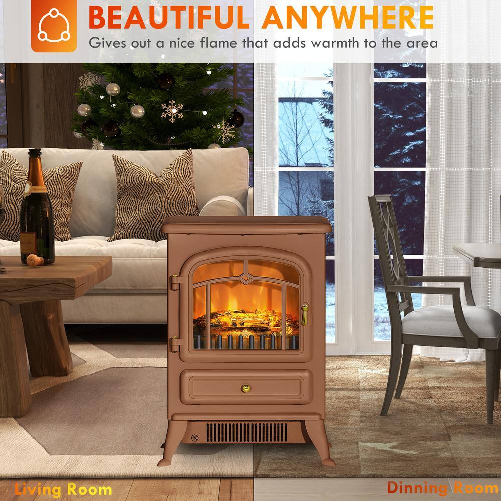 16.25 in. Freestanding Electric Fireplace Heater with Realistic LED Flames in Dark Brown - Hercitys