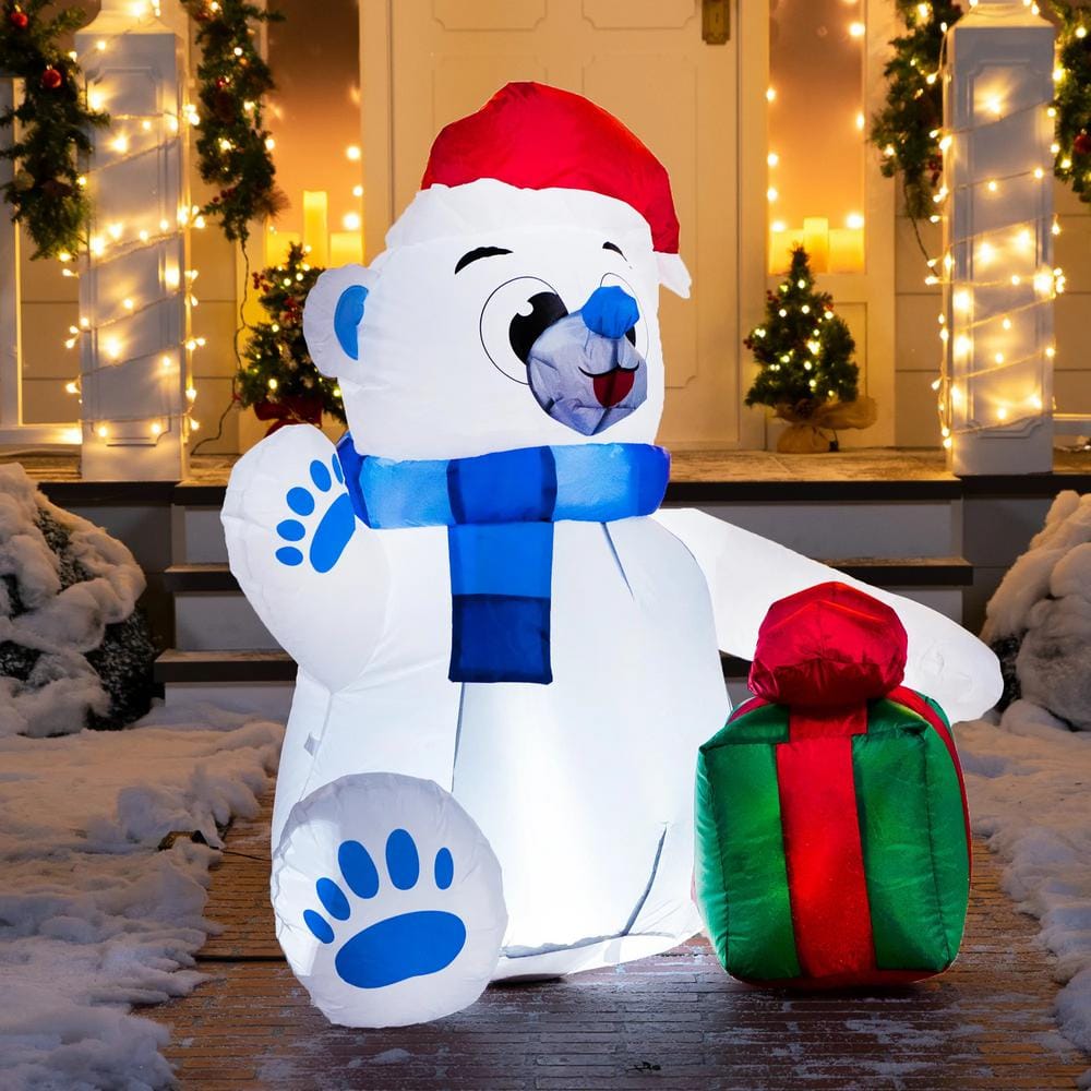4 ft. Tall x 2 ft. W, White, Blue, Green and Red Plastic Waving Polar Bear Inflatable - Hercitys