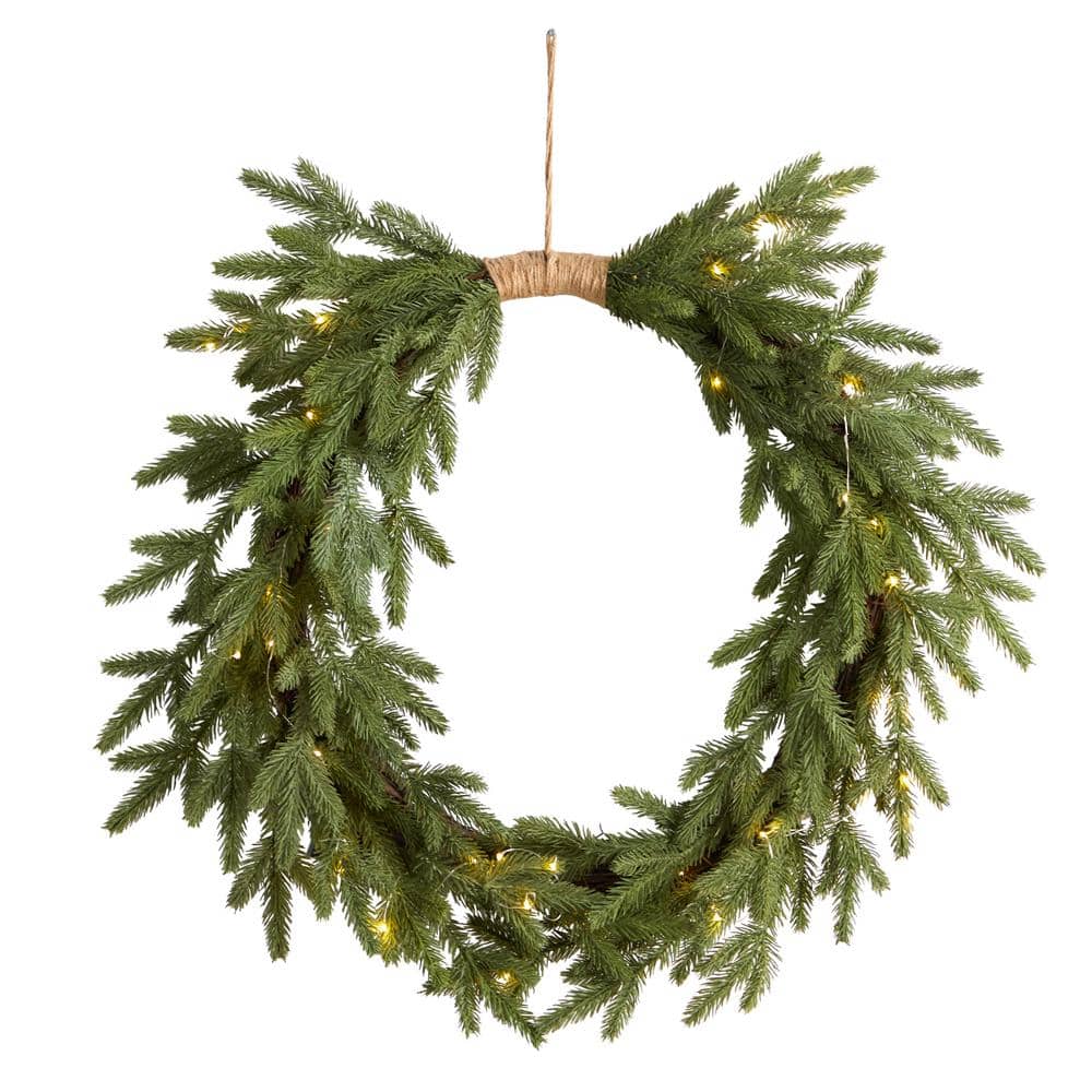 24 in. Prelit Holiday Pine Artificial Christmas Wreath Cascading - Hercitys