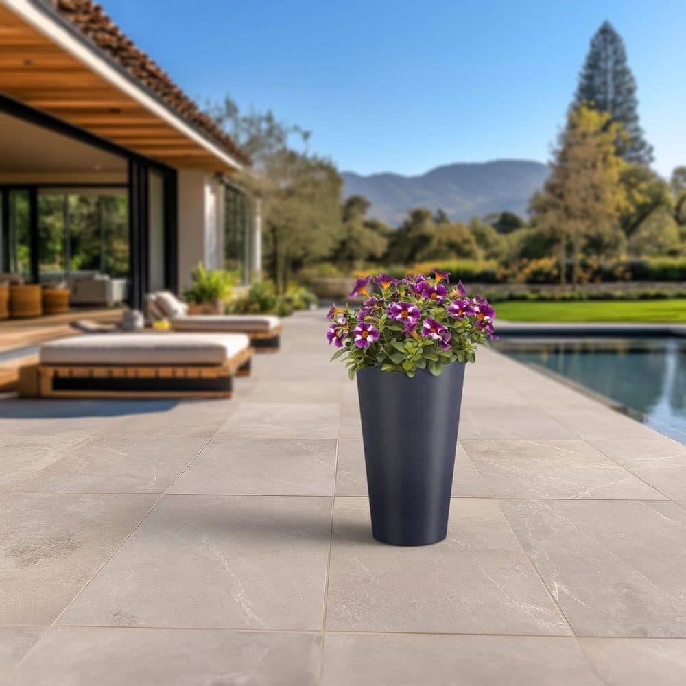 12 in. Large Granite Gray (Premium Inner) Concrete Round planter/Pot with Drainage Holes - Hercitys