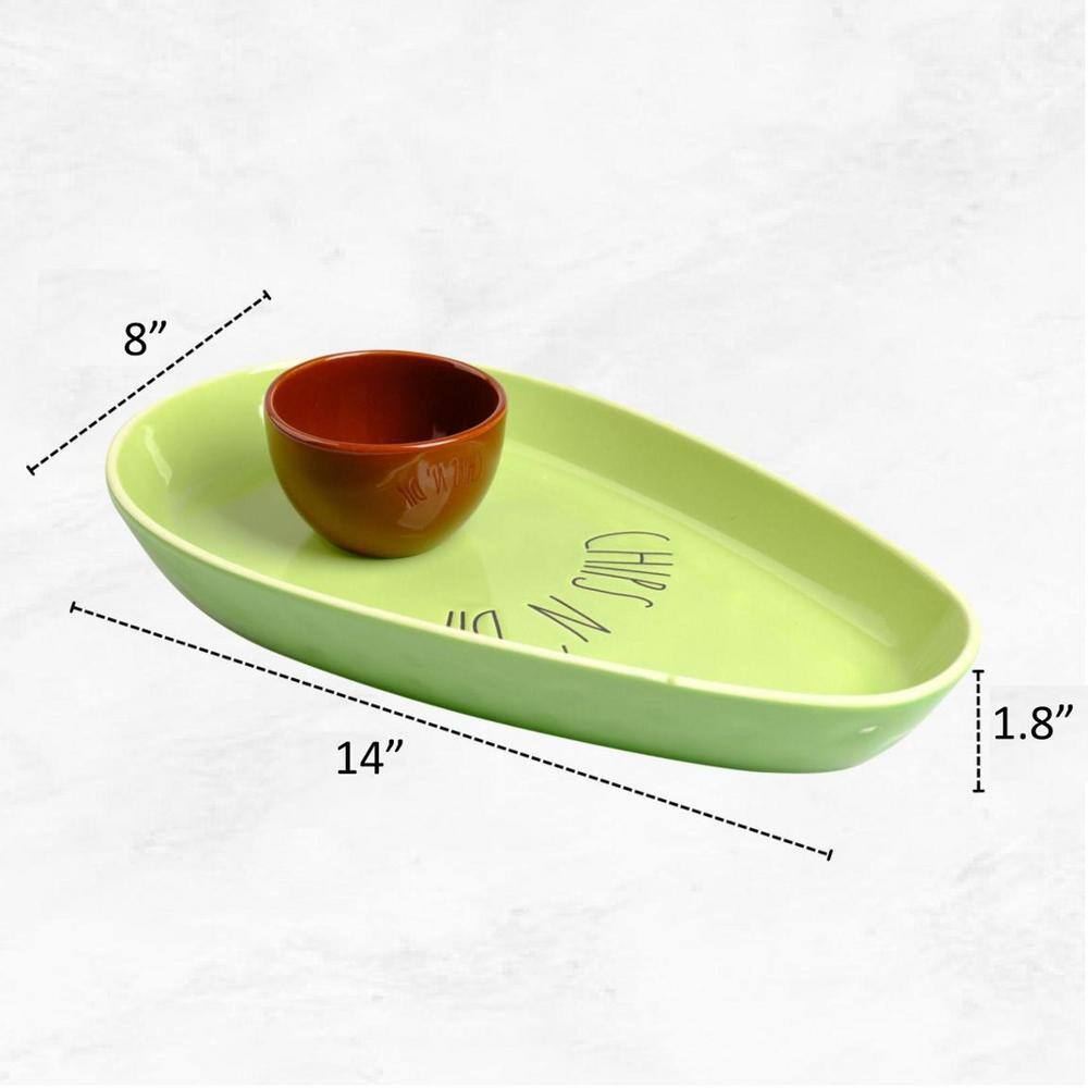 14 x 8 in. Green Ceramic Avocado Chip and Dip Serving Platter - Hercitys