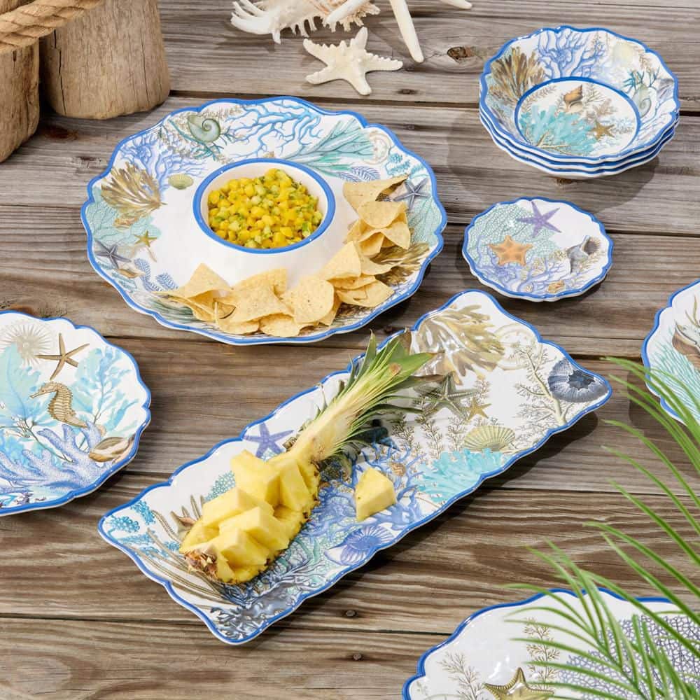 14.5 in. Blue Lagoon Melamine 2-Piece Platter - Hercitys