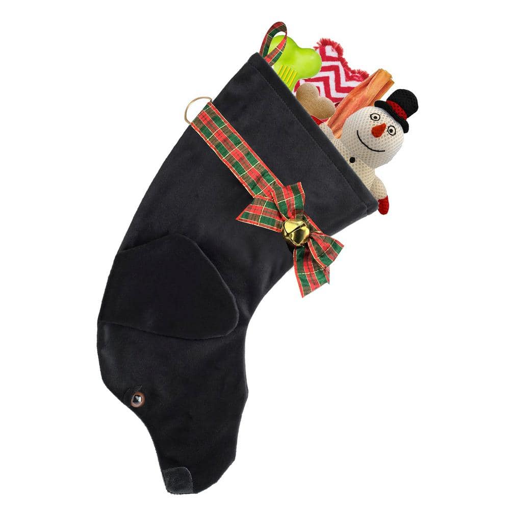 22 in. Black Labrador Dog Faux Fur Christmas Stocking - Hercitys