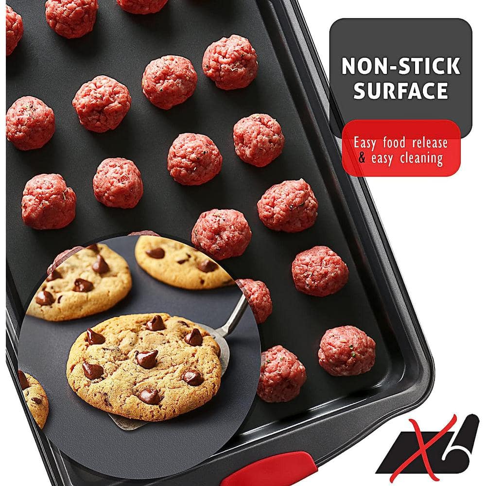 39-Piece Nonstick Black Steel Bakeware Set with Red Utensil and Silicone Handles - Hercitys
