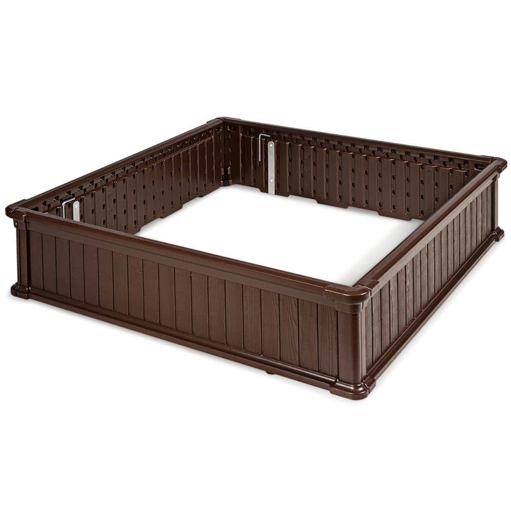 48.5 in. Brown Plastic Square Plant Box Planter Raised Garden Bed - Hercitys