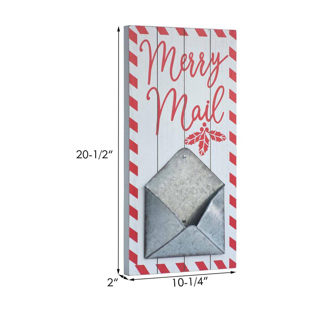 20.5 in. White Wood and Metal Christmas Merry Mail Wall Mail Holder - Hercitys