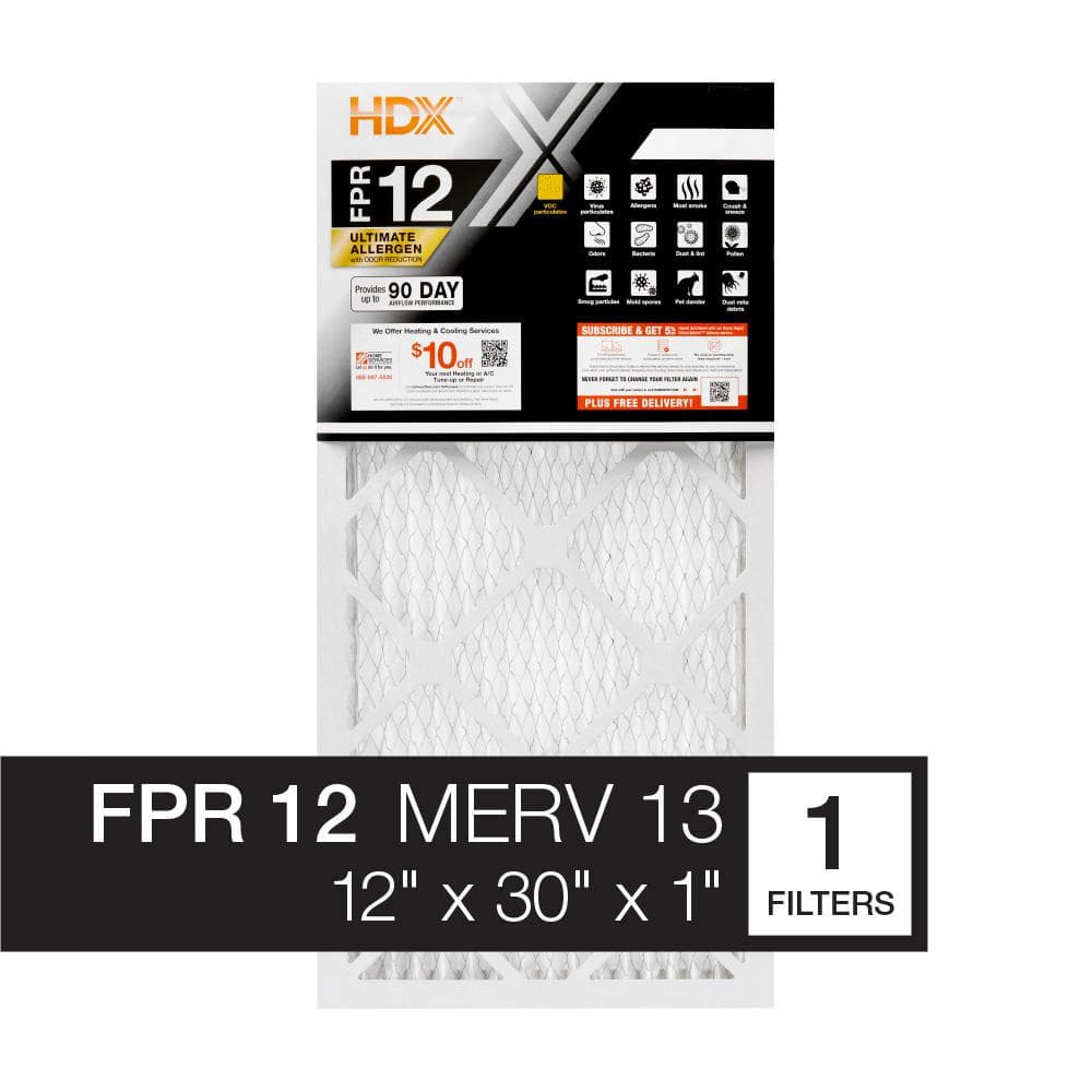 12 in. x 30 in. x 1 in. Ultimate Allergen Pleated Air Filter FPR 12, MERV 13 - Hercitys