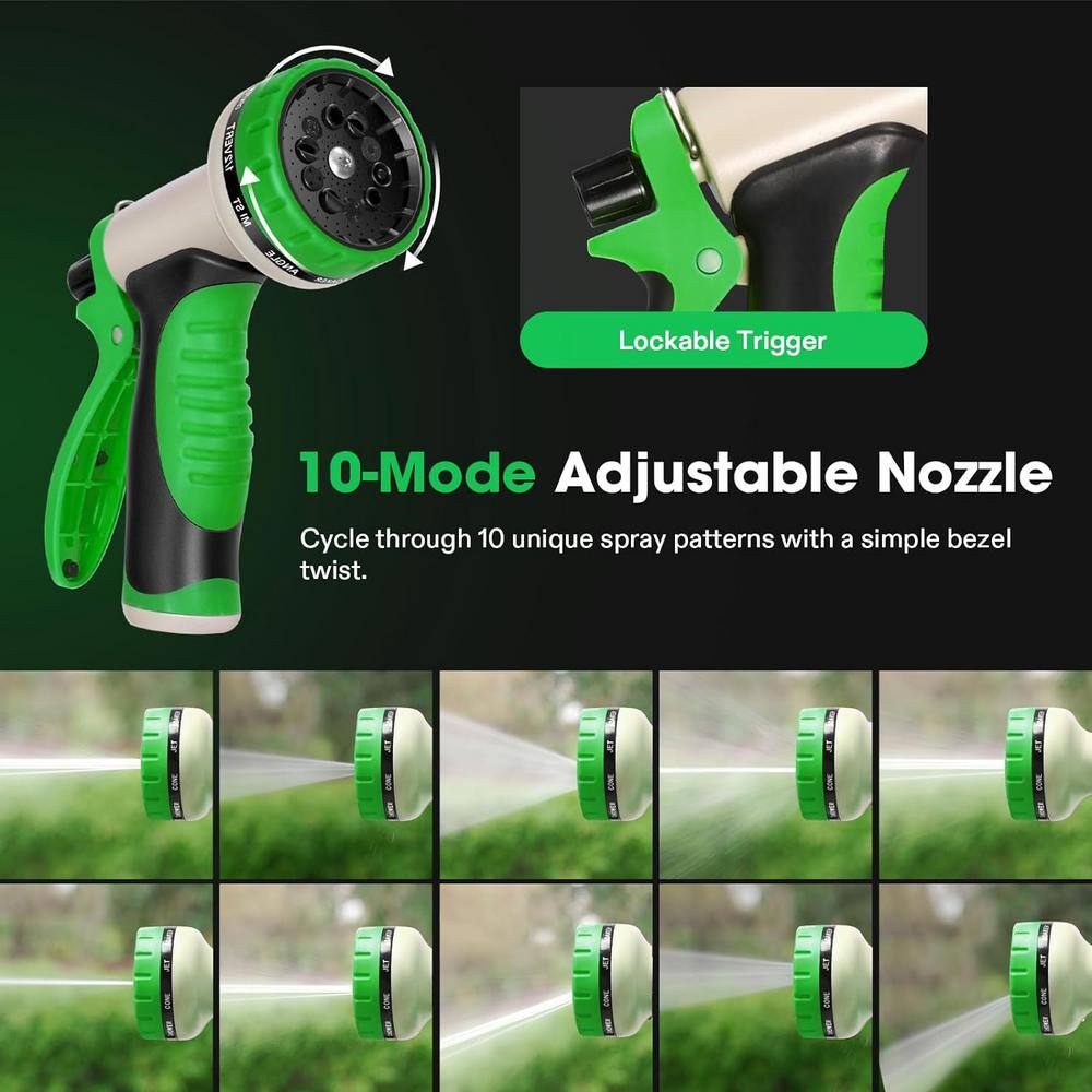 5/8 in. Dia. x 100 ft. Stainless Steel Water Hose with Brass Fittings and 10 Function Nozzle - Hercitys