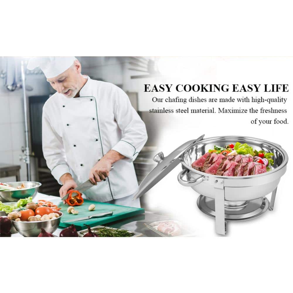 5 QT Silver Stainless Steel Round Buffet Catering Dish (Set of 2) - Hercitys