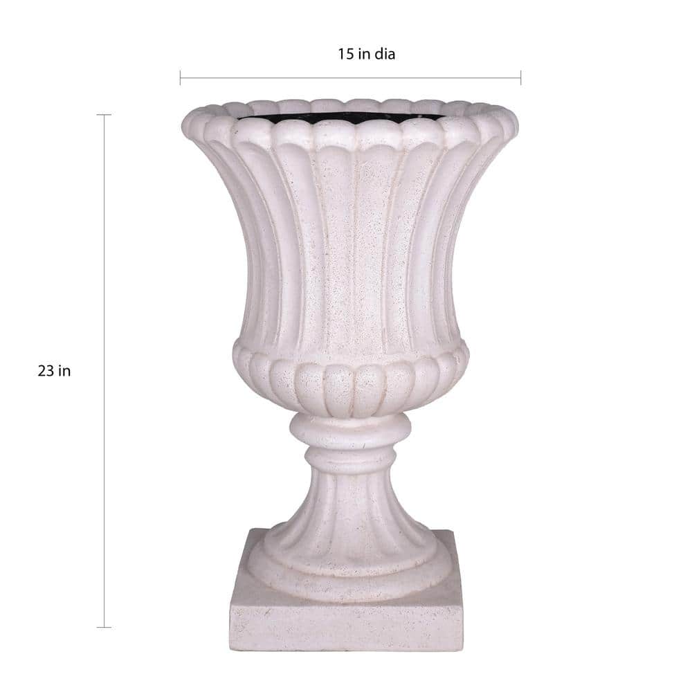 23 in. H Light Aged White Cast Stone Fiberglass Fluted Urn - Hercitys