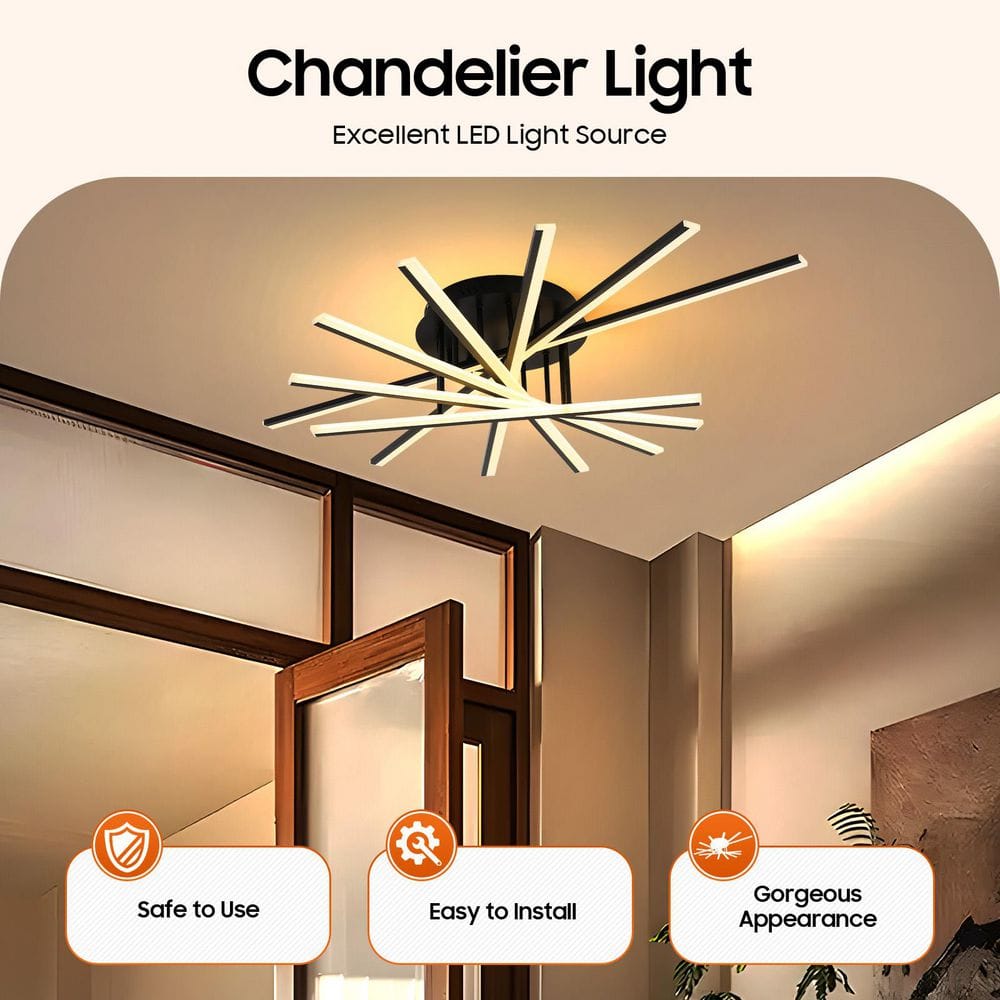 42.5 in. 7-Light Black Integrated LED Modern Creative Flush Mount Ceiling Lamp - Hercitys