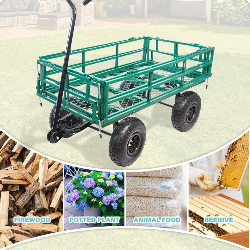 16 cu. ft. Green Metal Wagon Garden Cart - Hercitys