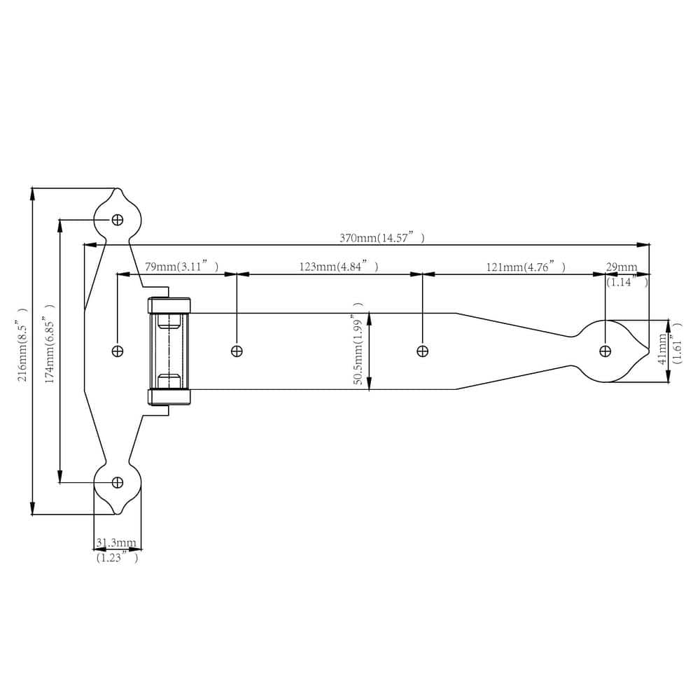 12 in. Black Super Heavy Duty Standard Tee Hinge - Hercitys