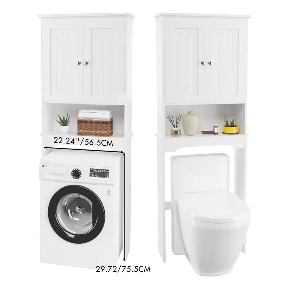 24.80 in. W x 9 in. D x 65.98 in. H Ready to Assemble Over The Toilet Bath Cabinet in White with Shelves - Hercitys